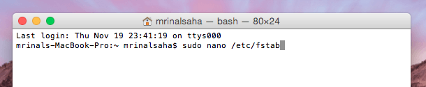 открыть fstab в терминале