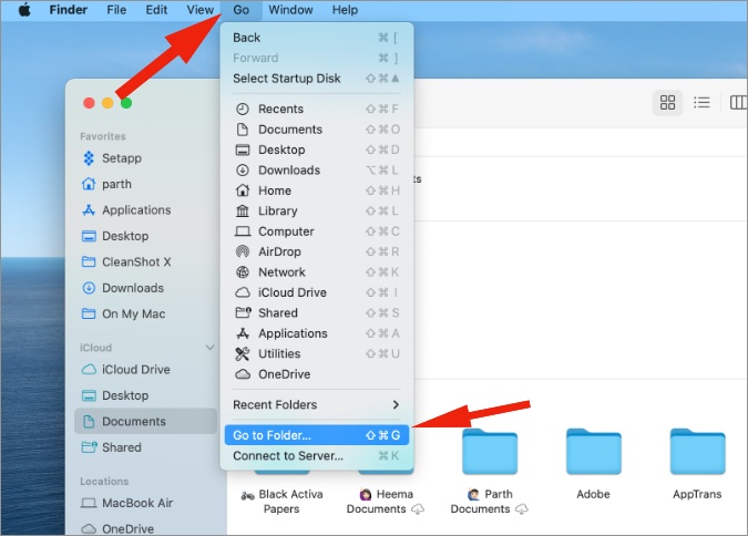выберите перейти в папку на Mac