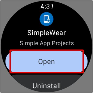 Открытие приложения SimpleWear на Galaxy Watch