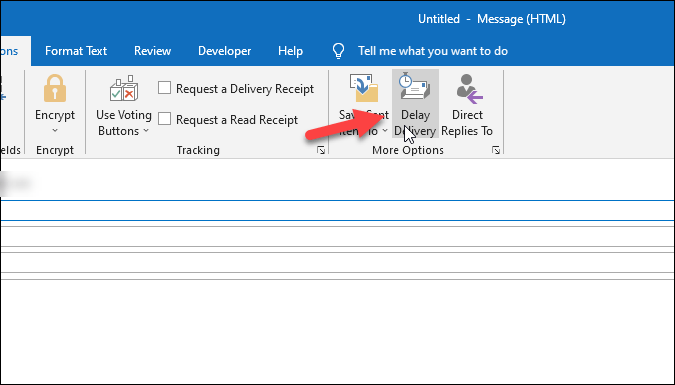 открыть настройки задержки доставки в Outlook