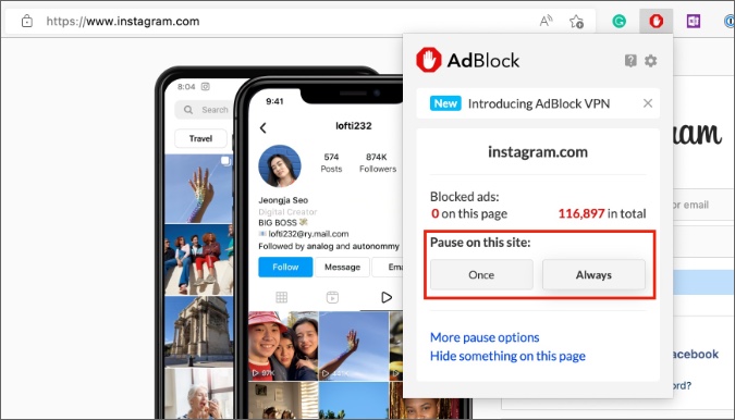 Adblock приостанавливает рекламу в Chrome