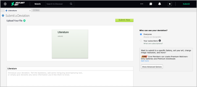 Публикация литературы на DeviantArt как отклонение