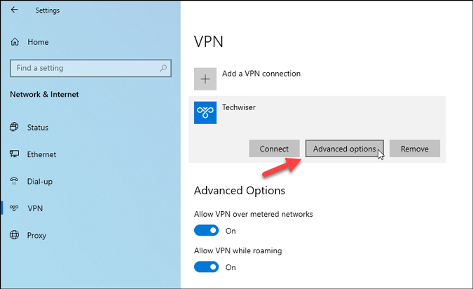 открыть настройки профиля VPN в Windows 10