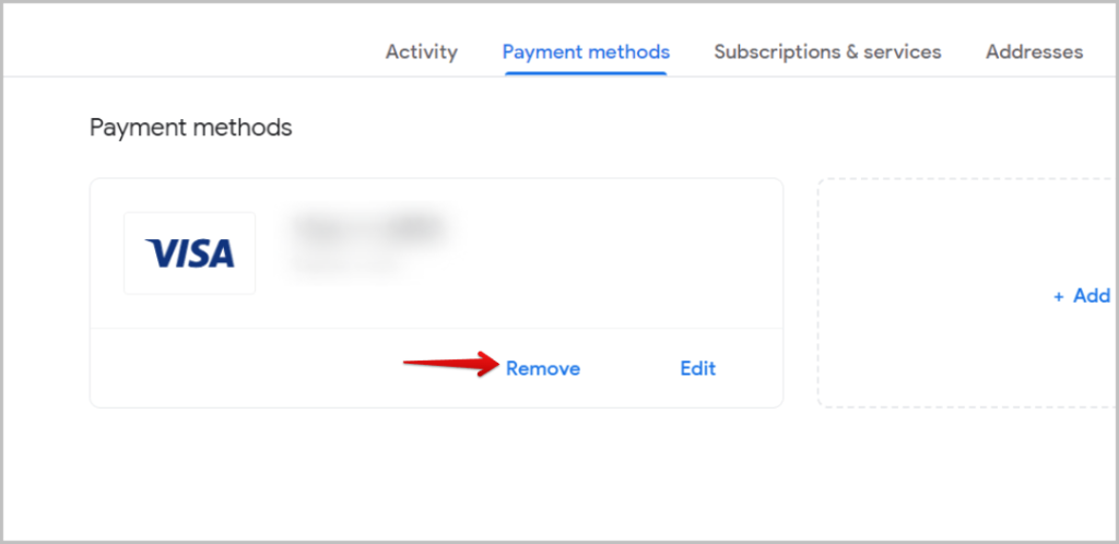 Удалить способ оплаты в Google Pay