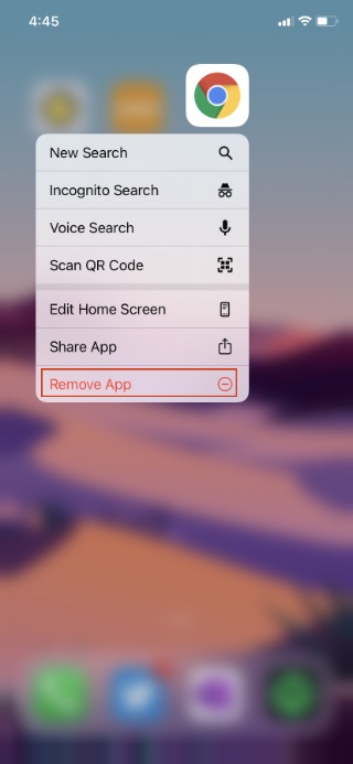 удалить приложение Chrome на iOS