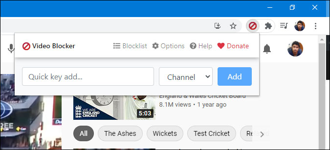 заблокировать видео на YouTube с помощью расширения Video Block Chrome