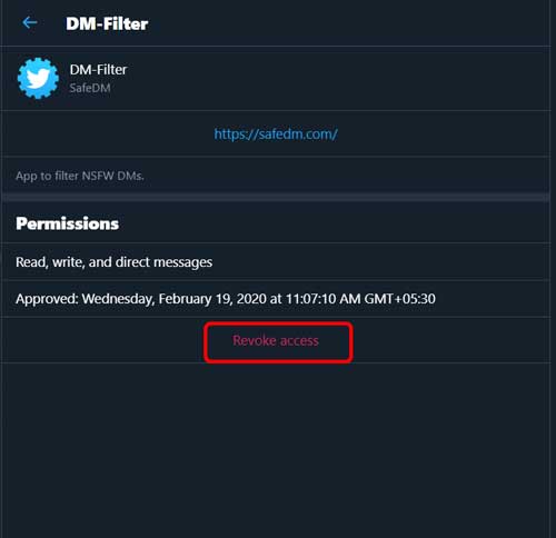 отозвать доступ к DM-фильтру - фильтруйте свои личные сообщения в Твиттере