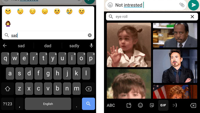 Поиск смайлов и GIF-файлов на Gboard