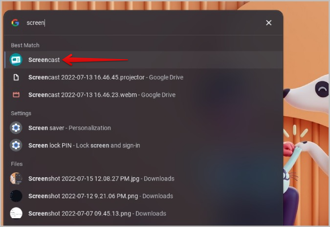 Поиск приложения Screencast на Chromebook