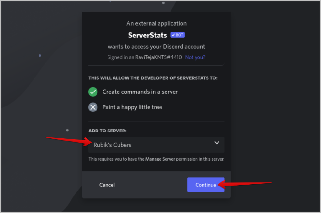 Добавление Serverstats на сервер Discord