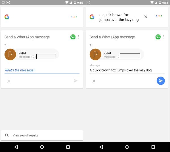 отправьте сообщение WhatsApp через Google сейчас