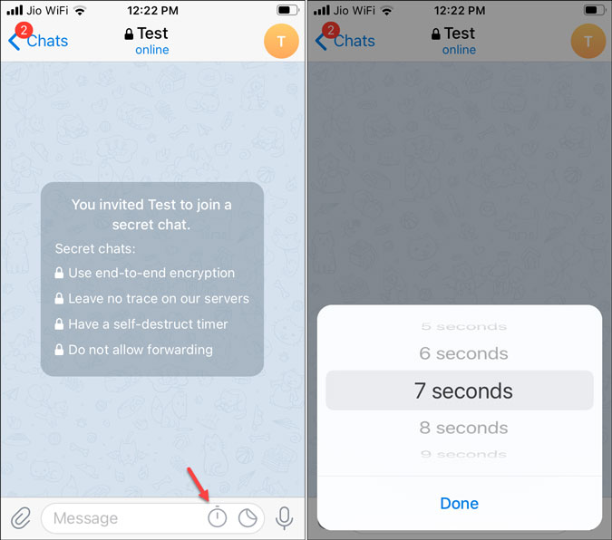 установить таймер саморазрушения в Telegram для iOS