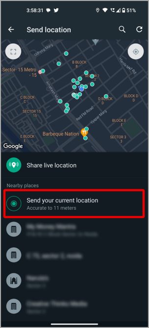 Отправка текущего местоположения в WhatsApp