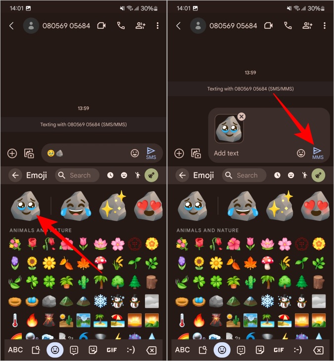 Отправка кухонных стикеров Emoji на Gboard