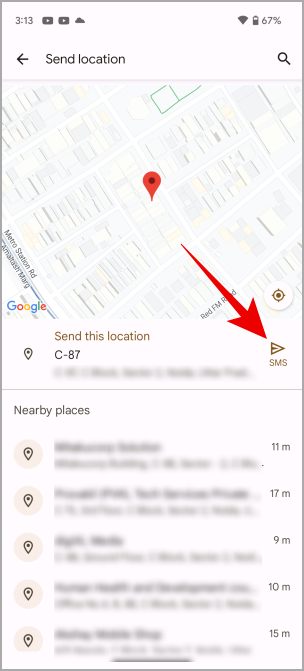 Отправка местоположения в сообщениях Google