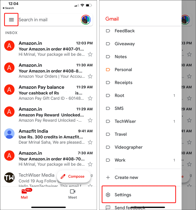 настройки в Gmail