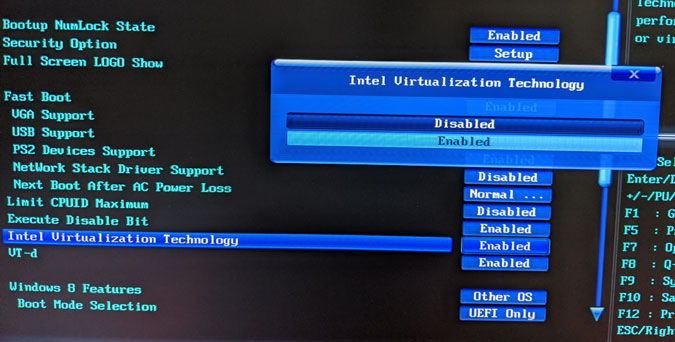 включить технологию виртуализации Intel в биосе