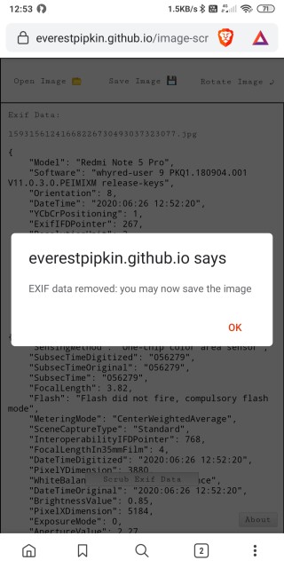 удалить данные exif и сохранить приложение на главном экране