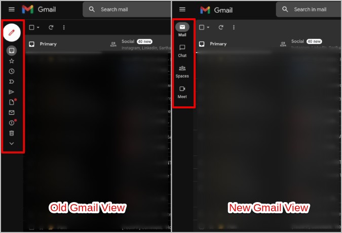 старый вид Gmail и новый вид Gmail