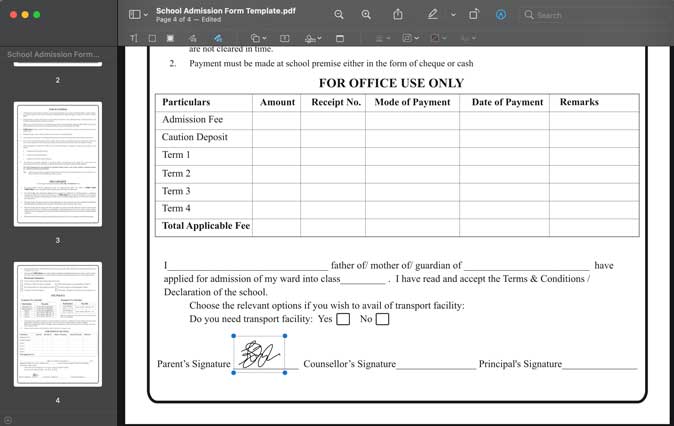 Поместите подпись в форме PDF на Mac