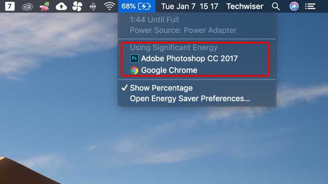 два приложения Adobe Photoshop и Google Chrome потребляют значительное количество заряда батареи