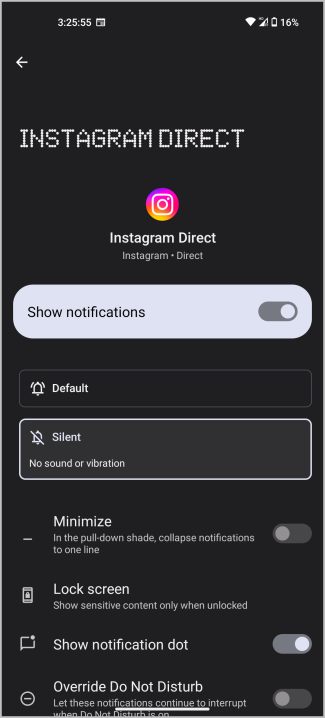Тихие уведомления Instagram на Android