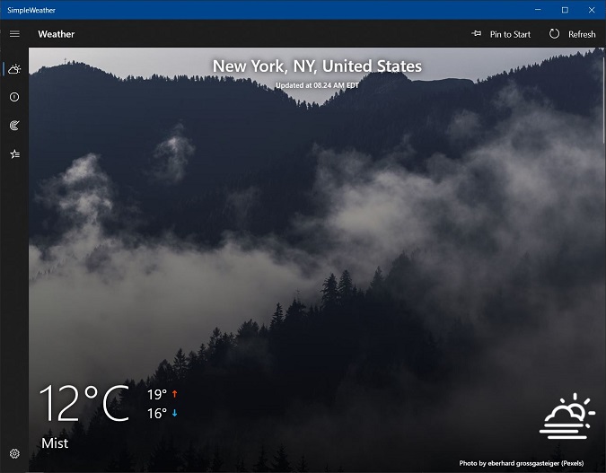 SimpleWeather в Windows 10