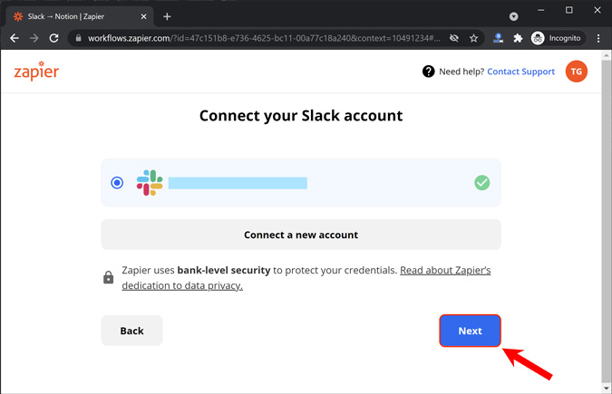 Slack-аккаунт подключен к zapier