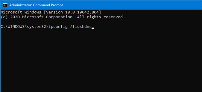 очистить кэш DNS с помощью командной строки в Windows 10