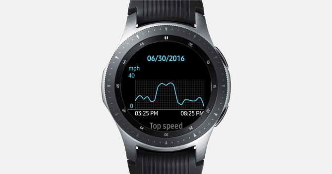 Снимок экрана приложения Galaxy Watch со спидометром, показывающий график скорости на свидании.