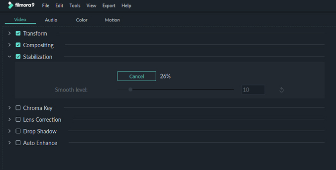 стабилизация - Filmora-Review