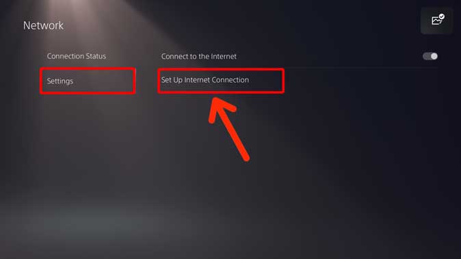 Настройте подключение к Интернету в настройках сети на PS5