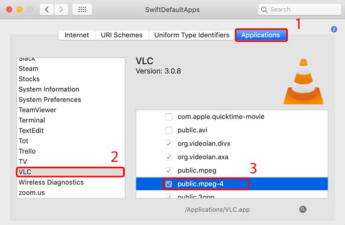 найдите VLC и добавьте все файлы, которые хотите установить по умолчанию.