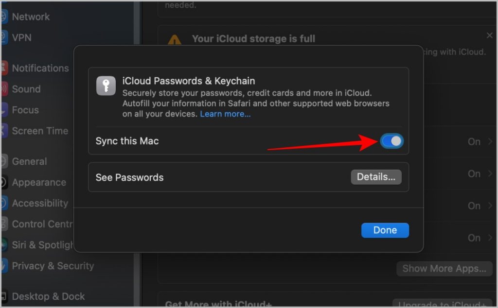 Синхронизируйте этот Mac с iCloud и связкой ключей.