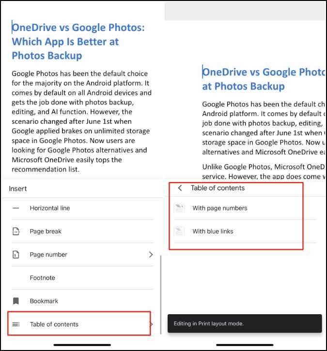 оглавление в Google Docs Mobile