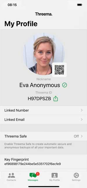 QR-код и отпечаток ключа Threema Contact