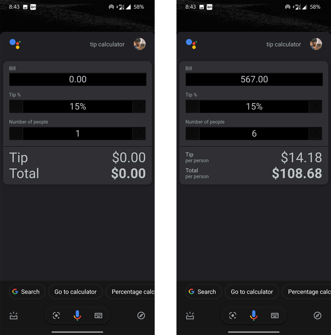 Калькулятор чаевых в Google Assistant