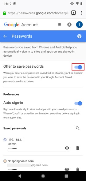 как проверить сохраненный пароль в мобильном Chrome - переключить