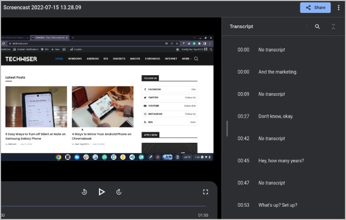 транскрипция видео скринкаста на ChromeOS