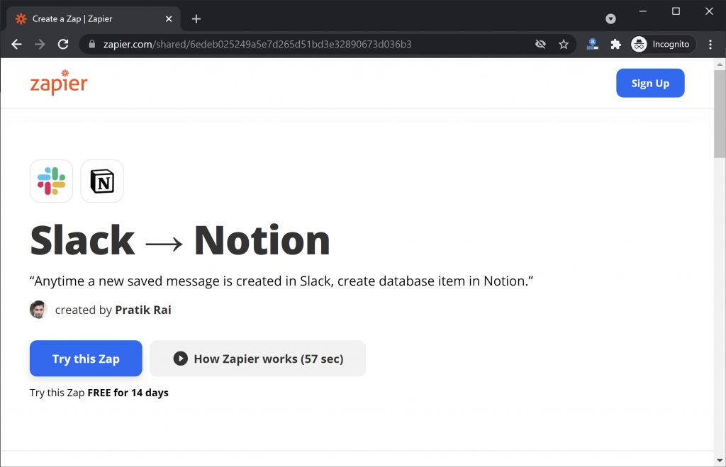 попробуй эту идею, Slack Zap