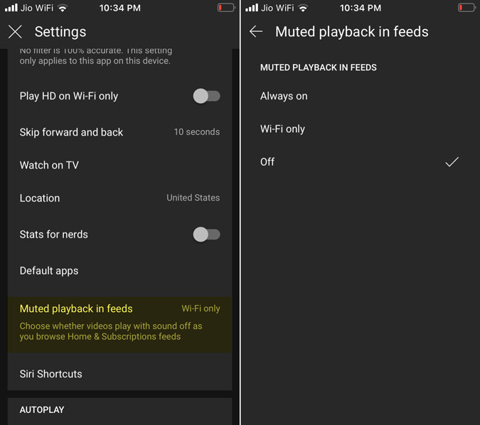 отключить воспроизведение без звука на YouTube в ленте на iOS