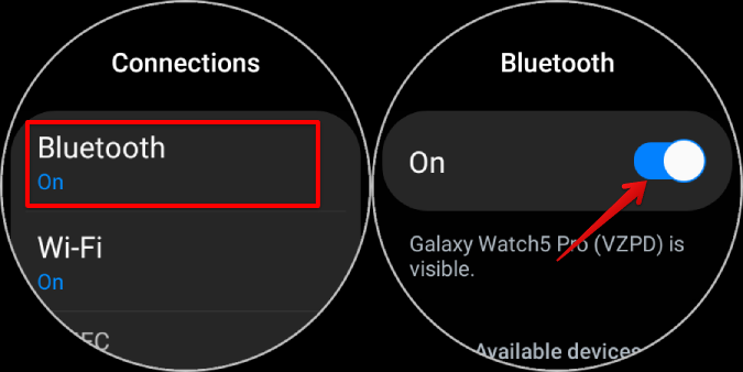 Включение Bluetooth Galaxy Watch