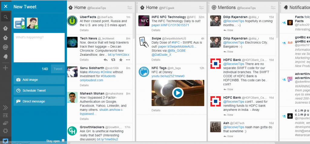 Скриншотtwitterdeck — управление несколькими учетными записями в Твиттере