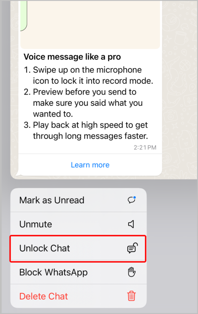 Разблокировка чатов WhatsApp на iPhone