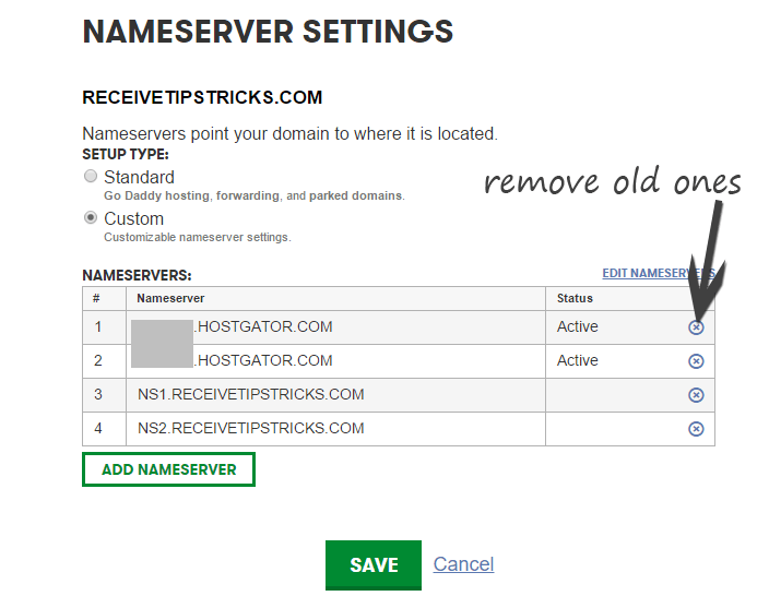 обновить сервер имен в godaddy