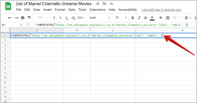 Использование функции IMPORTHTML в Google Sheets