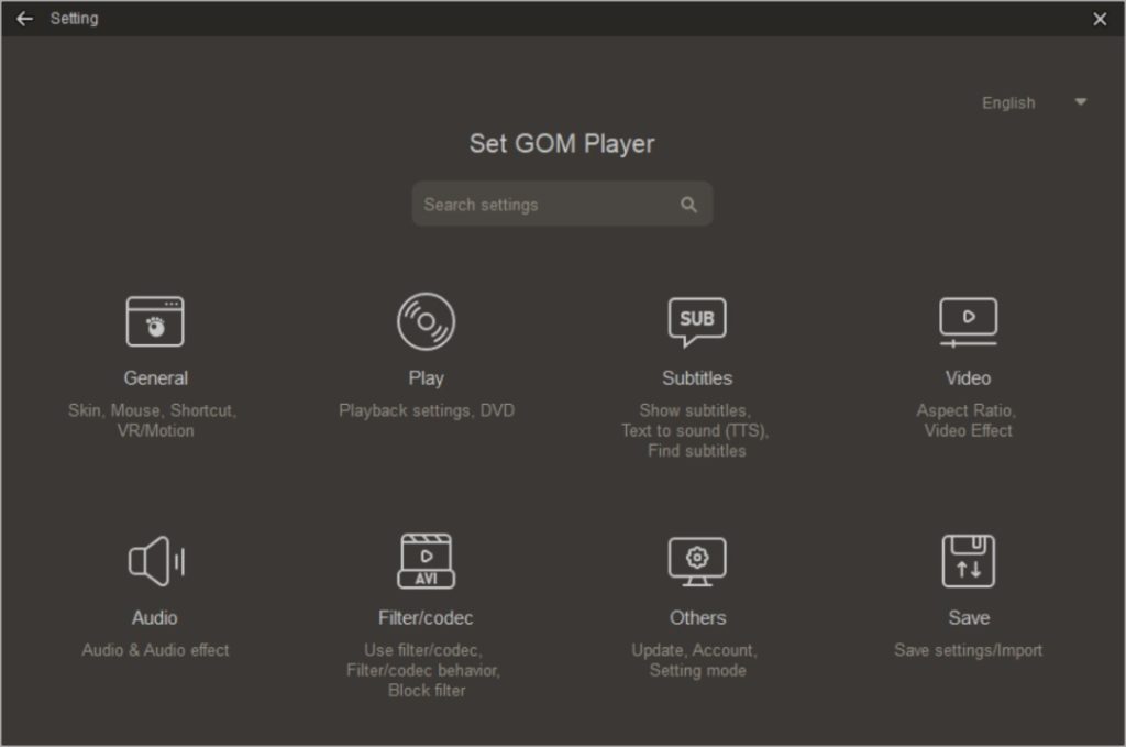 Настройки и настройки Gom Player в Windows 11