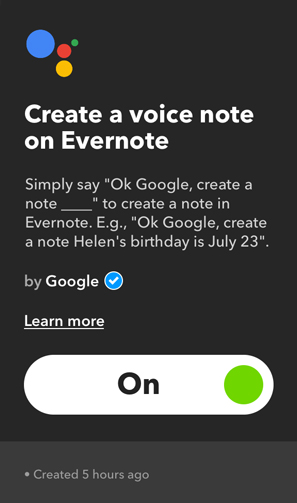 IFTTT Applets для Google Home — голосовая заметка evernote
