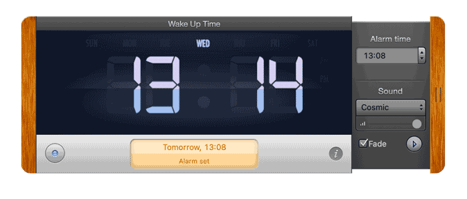 приложение для будильника по времени пробуждения для Mac, которое выглядит как настоящий будильник