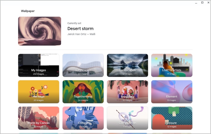 Категории обоев в ChromeOS